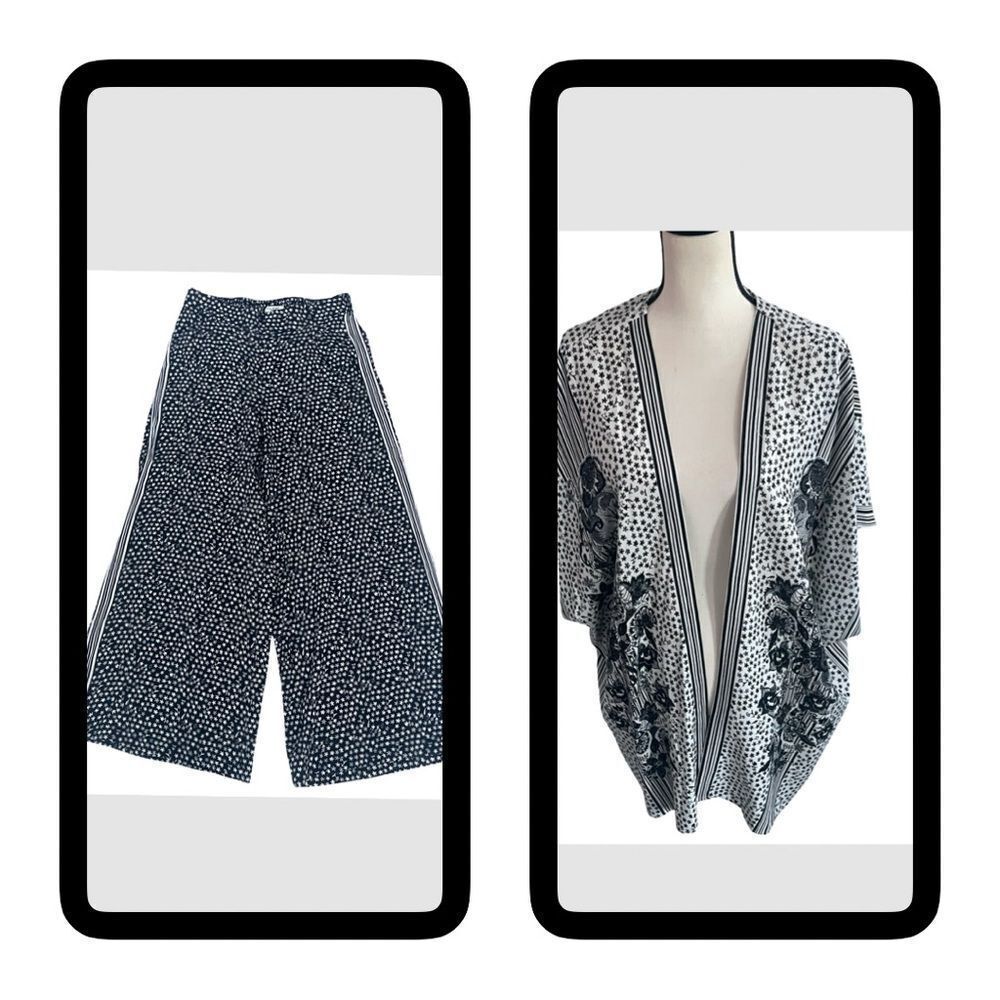 Max Studio Black and White Floral Kimono and  Pants